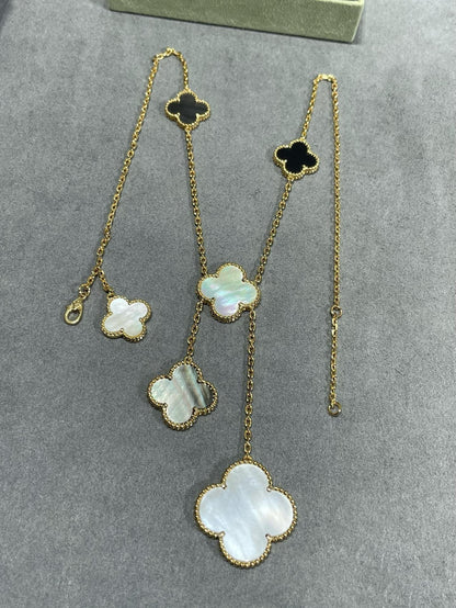 ¡®Moco¡¯CLOVER 6 MOTIF MOP ONYX GOLD NECKLACE