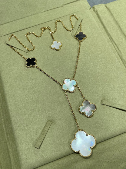 ¡®Moco¡¯CLOVER 6 MOTIF MOP ONYX GOLD NECKLACE
