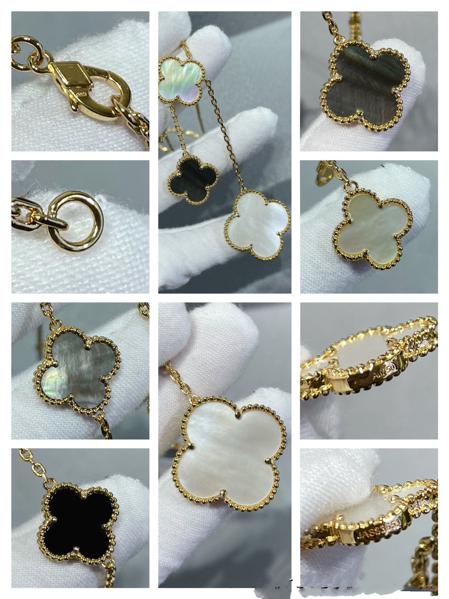 ¡®Moco¡¯CLOVER 6 MOTIF MOP ONYX GOLD NECKLACE