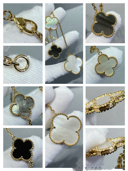 ¡®Moco¡¯CLOVER 6 MOTIF MOP ONYX GOLD NECKLACE