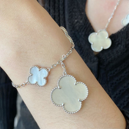 ¡®Moco¡¯CLOVER 5 MOTIF WHITE MOP SILVER BRACELET