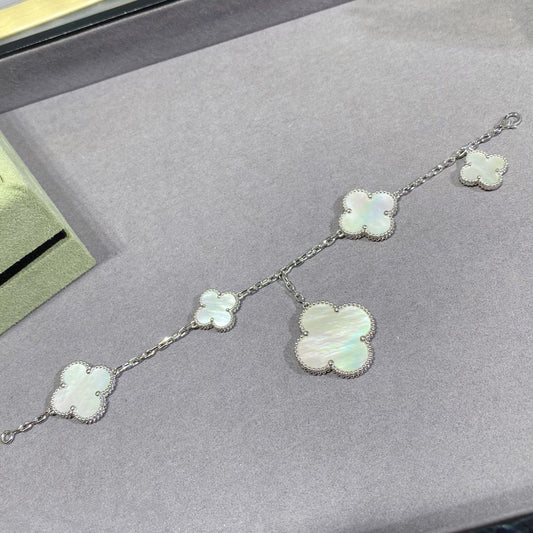 ¡®Moco¡¯CLOVER 5 MOTIF WHITE MOP SILVER BRACELET