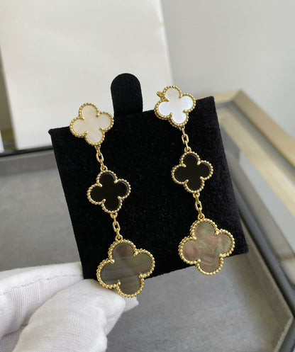 ¡®Moco¡¯CLOVER 3 MOTIF MOP ONYX DARK MOP PINK GOLD EARRINGS