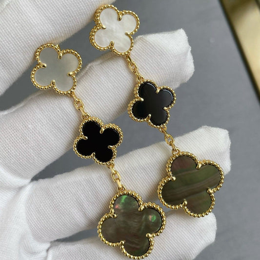 ¡®Moco¡¯CLOVER 3 MOTIF MOP ONYX DARK MOP PINK GOLD EARRINGS