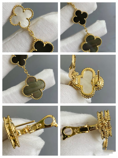 ¡®Moco¡¯CLOVER 3 MOTIF MOP ONYX DARK MOP PINK GOLD EARRINGS