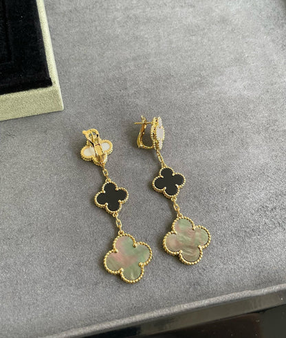 ¡®Moco¡¯CLOVER 3 MOTIF MOP ONYX DARK MOP PINK GOLD EARRINGS