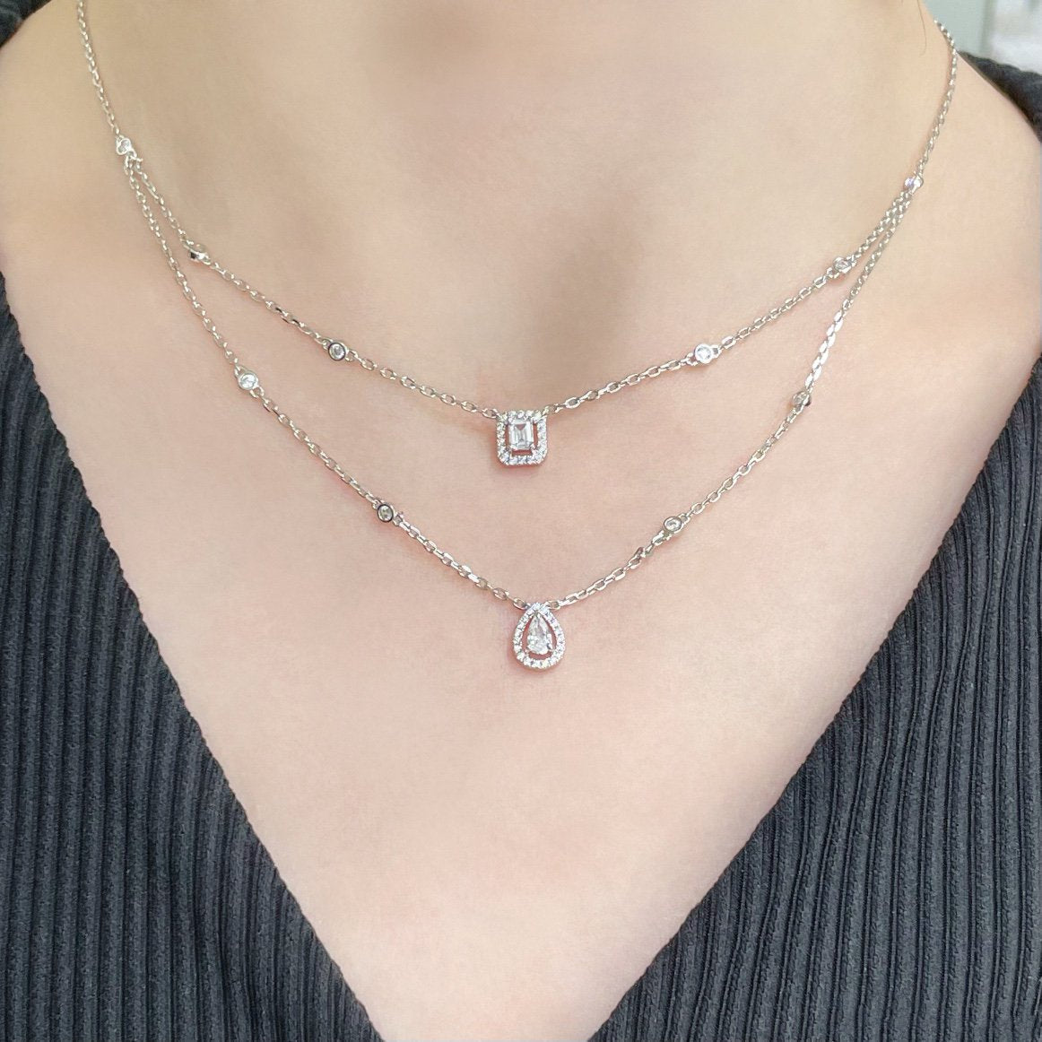[ Moco ]MY TWIN 2 ROW DIAMOND NECKLACE
