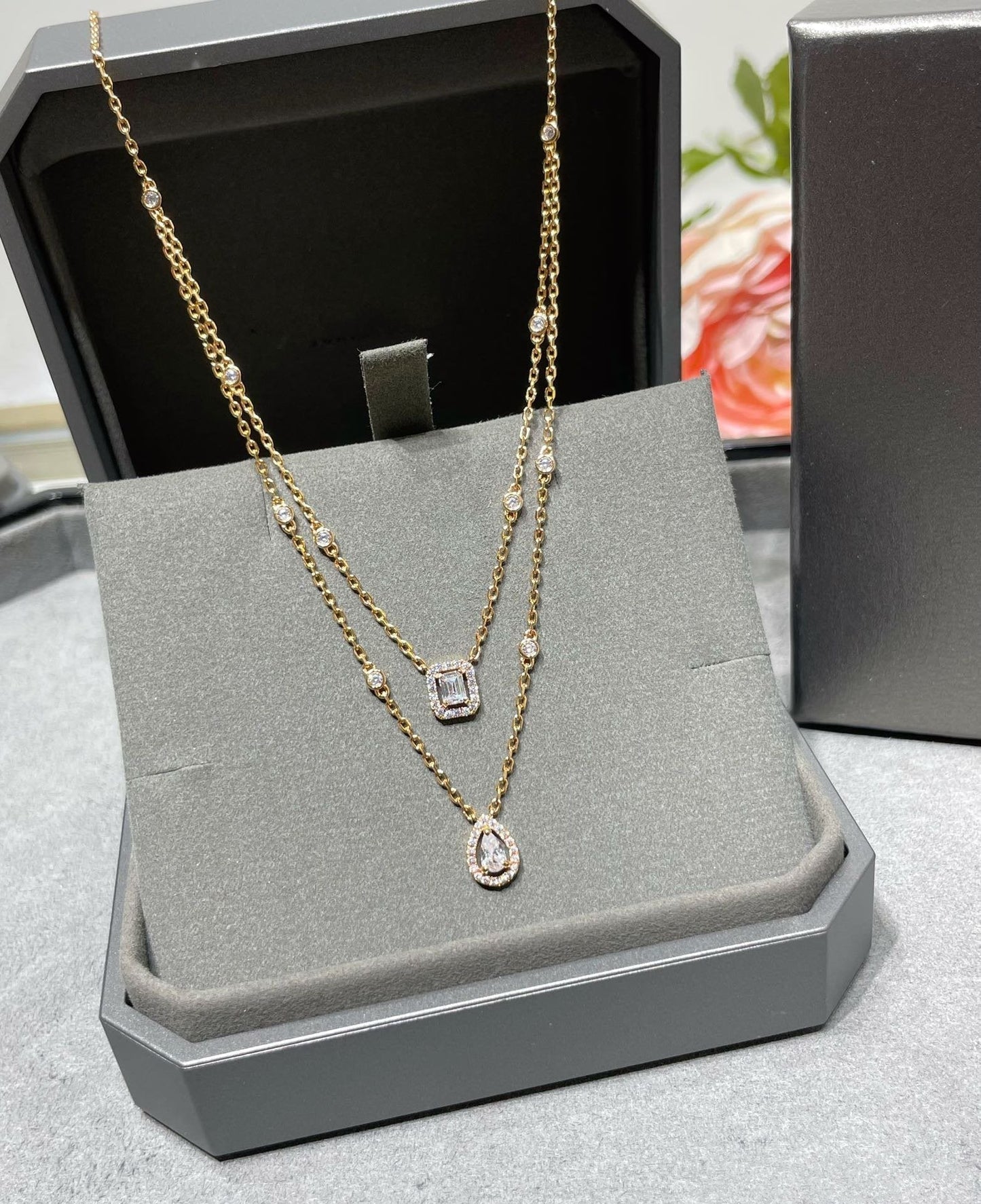 [ Moco ]MY TWIN 2 ROW DIAMOND NECKLACE