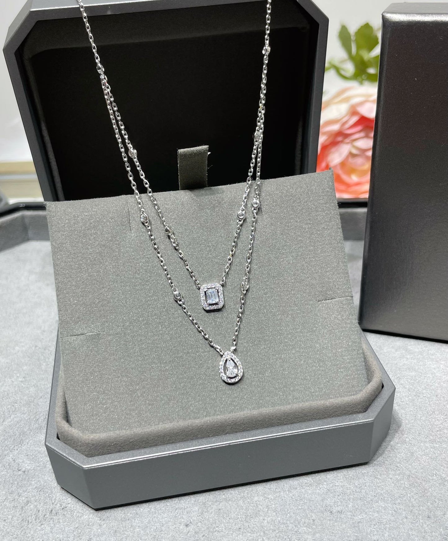 [ Moco ]MY TWIN 2 ROW DIAMOND NECKLACE