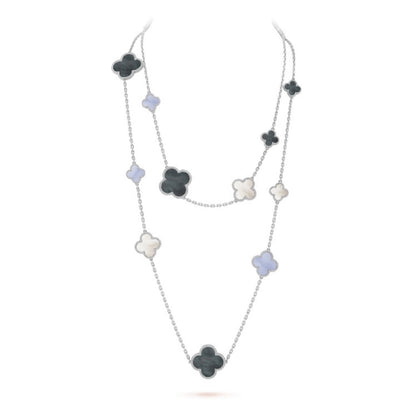 ¡®Moco¡¯CLOVER 16 MOTIF CHALCEDONY MOP SILVER NECKLACE