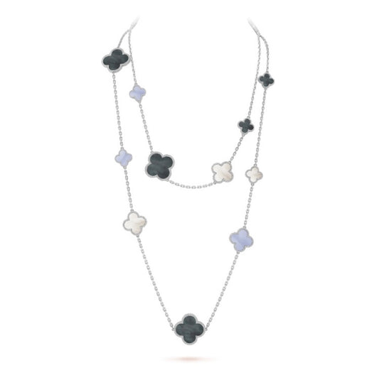 ¡®Moco¡¯CLOVER 16 MOTIF CHALCEDONY MOP SILVER NECKLACE