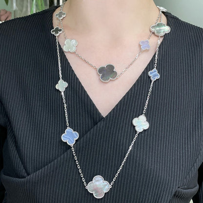 ¡®Moco¡¯CLOVER 16 MOTIF CHALCEDONY MOP SILVER NECKLACE