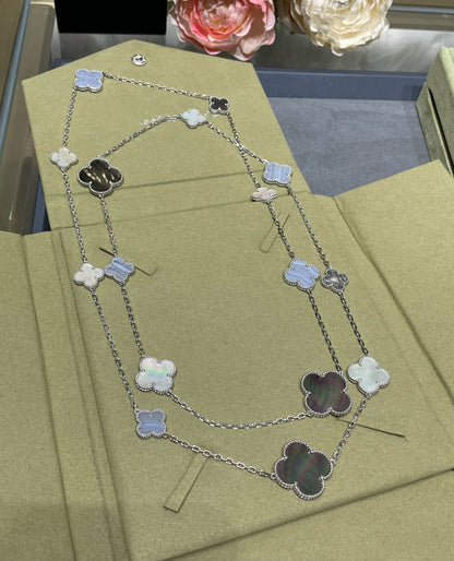 ¡®Moco¡¯CLOVER 16 MOTIF CHALCEDONY MOP SILVER NECKLACE