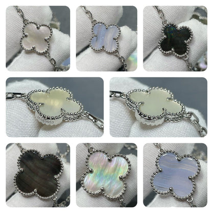 ¡®Moco¡¯CLOVER 16 MOTIF CHALCEDONY MOP SILVER NECKLACE