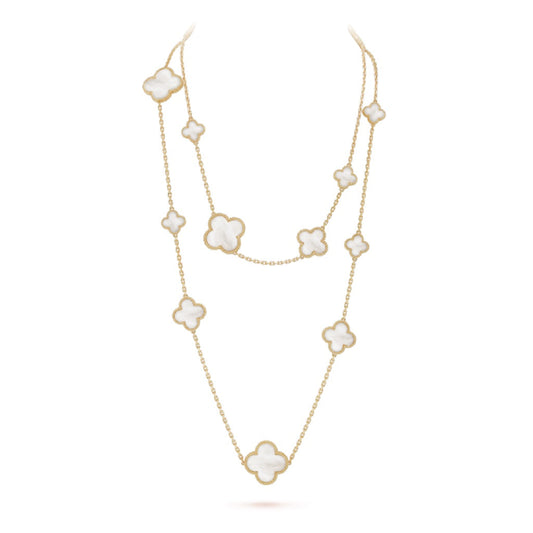 ¡®Moco¡¯CLOVER 16 MOTIF WHITE MOP GOLD NECKLACE