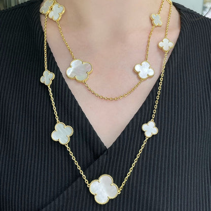 ¡®Moco¡¯CLOVER 16 MOTIF WHITE MOP GOLD NECKLACE