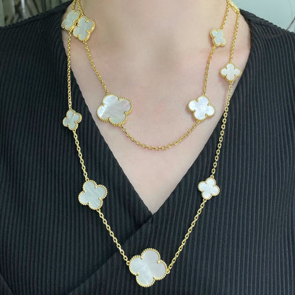 ¡®Moco¡¯CLOVER 16 MOTIF WHITE MOP GOLD NECKLACE