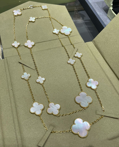 ¡®Moco¡¯CLOVER 16 MOTIF WHITE MOP GOLD NECKLACE