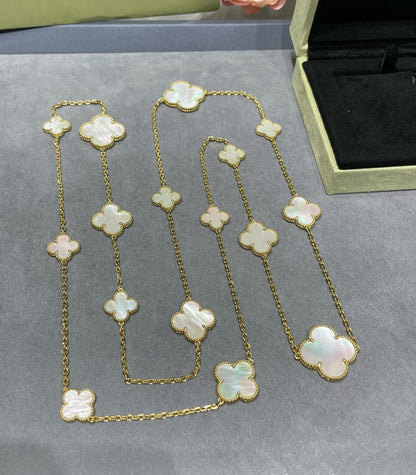 ¡®Moco¡¯CLOVER 16 MOTIF WHITE MOP GOLD NECKLACE