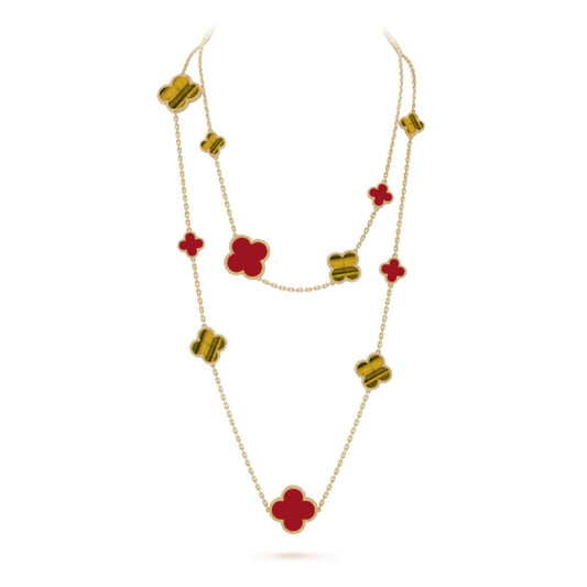 ¡®Moco¡¯CLOVER 16 MOTIF CARNELIAN TIGER EYE ROSE GOLD NECKLACE