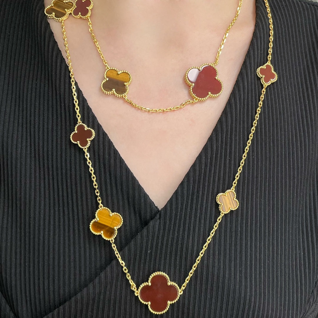 ¡®Moco¡¯CLOVER 16 MOTIF CARNELIAN TIGER EYE ROSE GOLD NECKLACE