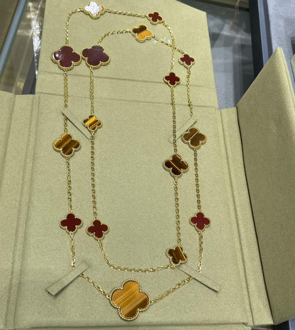 ¡®Moco¡¯CLOVER 16 MOTIF CARNELIAN TIGER EYE ROSE GOLD NECKLACE