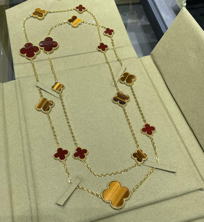 ¡®Moco¡¯CLOVER 16 MOTIF CARNELIAN TIGER EYE ROSE GOLD NECKLACE