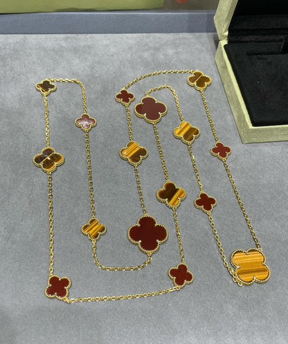 ¡®Moco¡¯CLOVER 16 MOTIF CARNELIAN TIGER EYE ROSE GOLD NECKLACE
