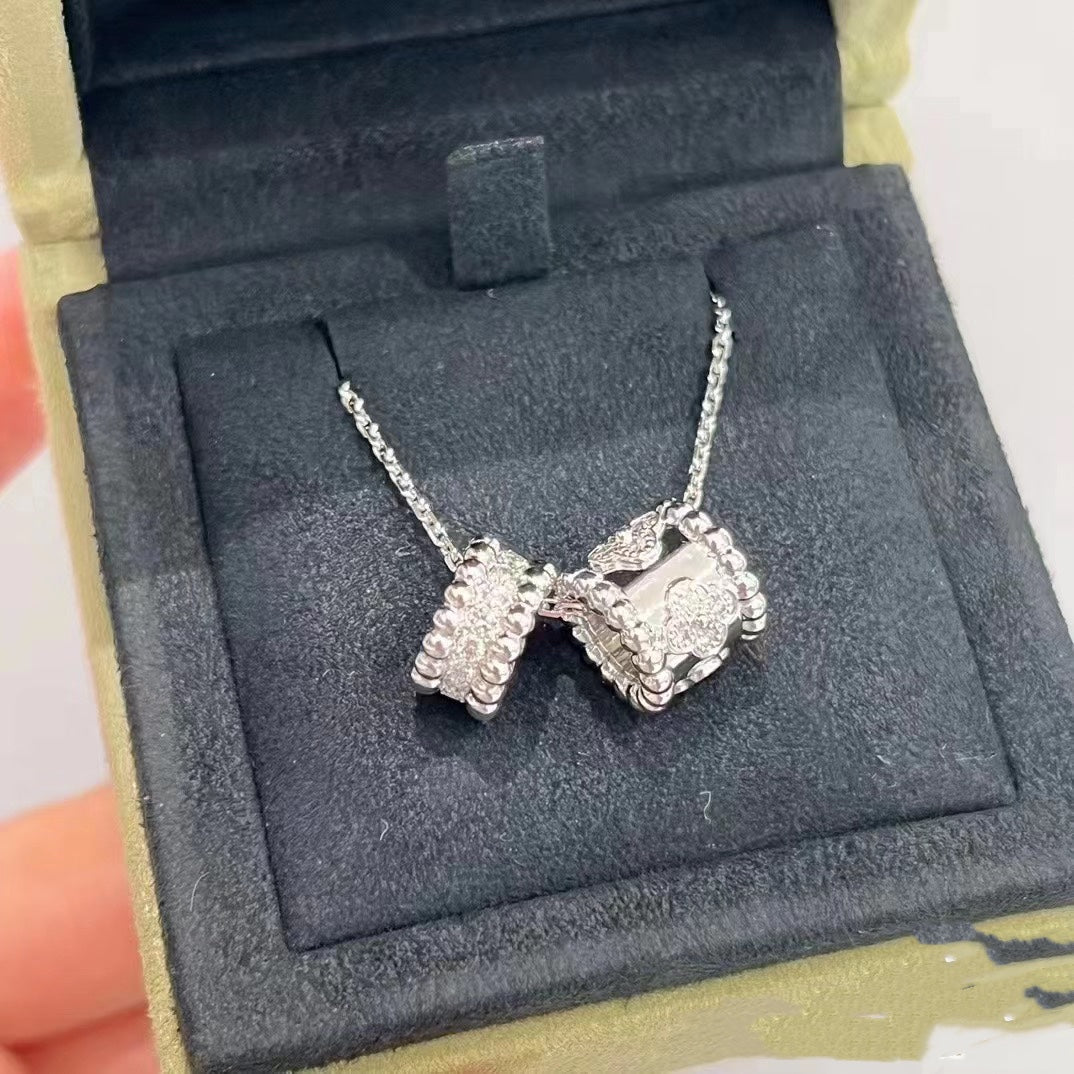¡®Moco¡¯PERLEE DOUBLE PENDANT SILVER DIAMOND NECKLACE
