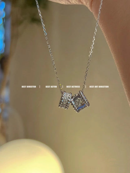¡®Moco¡¯PERLEE DOUBLE PENDANT SILVER DIAMOND NECKLACE