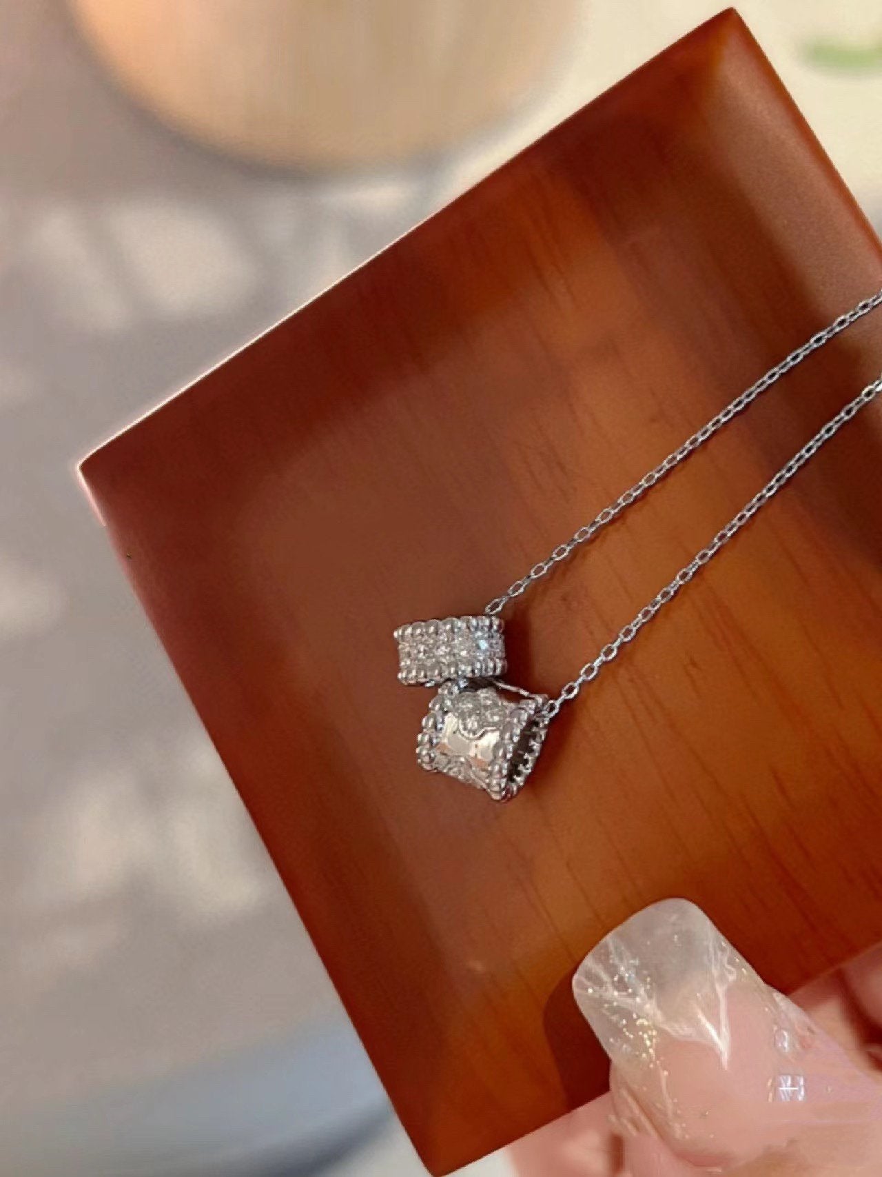 ¡®Moco¡¯PERLEE DOUBLE PENDANT SILVER DIAMOND NECKLACE