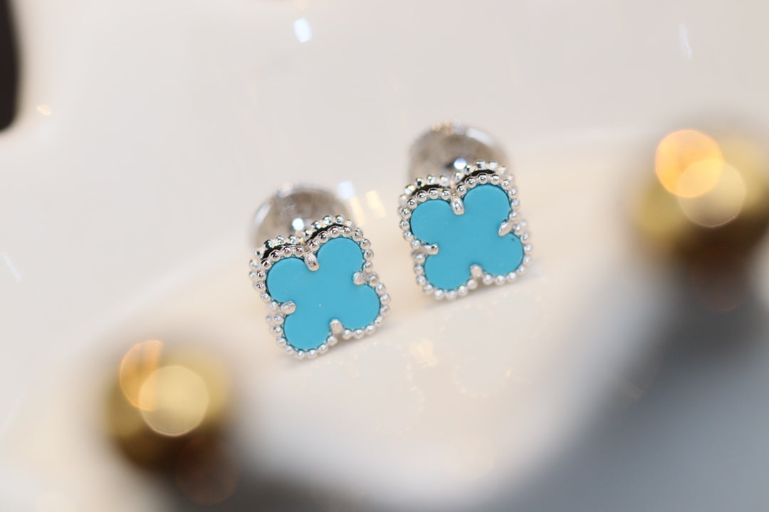 ¡®Moco¡¯CLOVER MINI TURQUOISE SILVER STUD EARRINGS