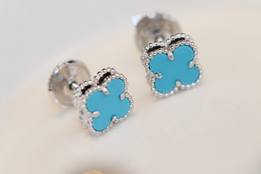 ¡®Moco¡¯CLOVER MINI TURQUOISE SILVER STUD EARRINGS