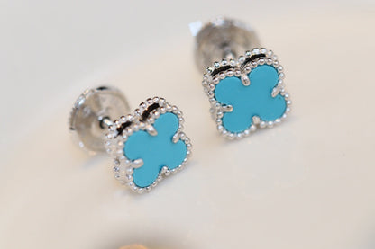 ¡®Moco¡¯CLOVER MINI TURQUOISE SILVER STUD EARRINGS