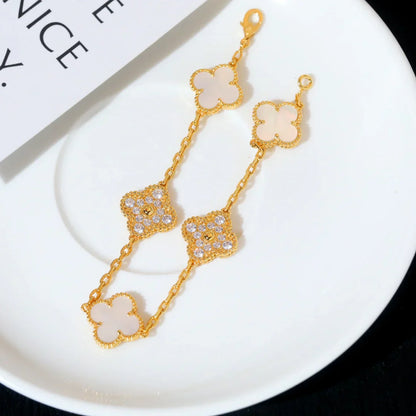 [Moco]New CLOVER WHITE PEARL MOP 5 MOTIF BRACELET COLLECTION