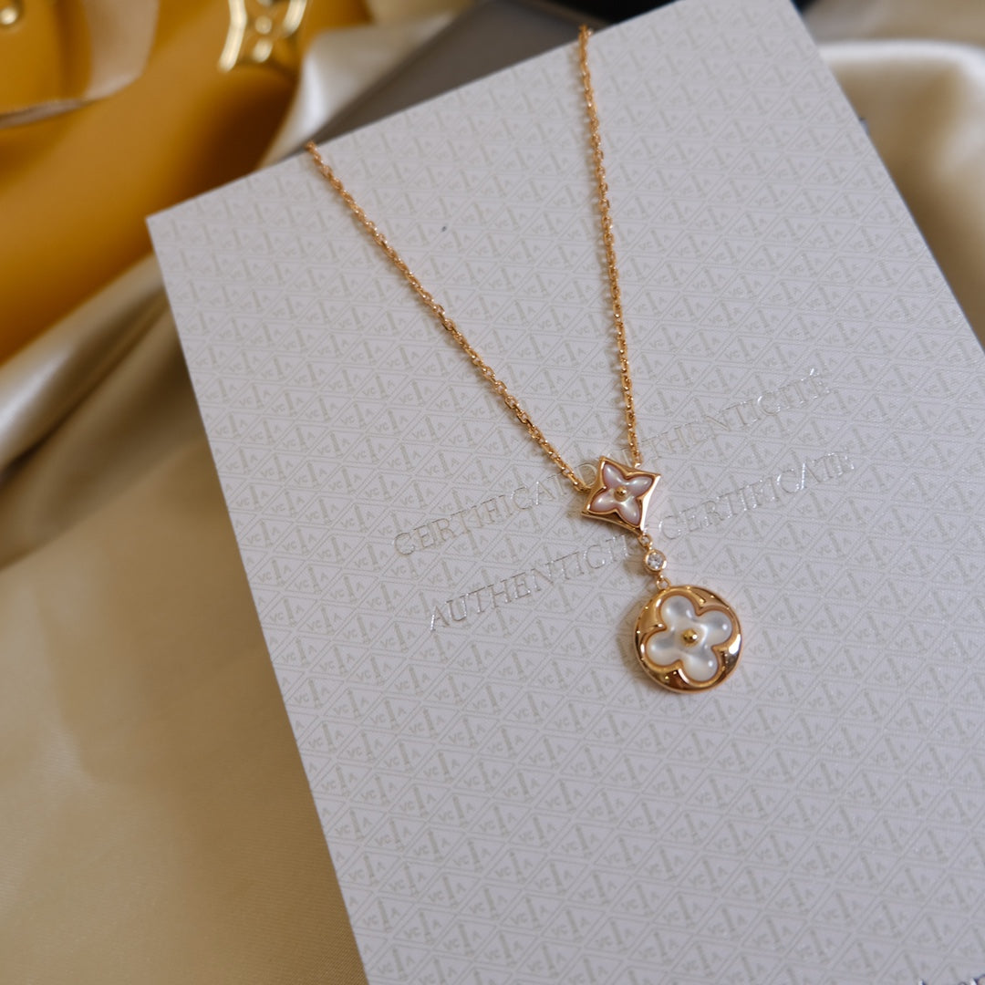 ¡®Moco¡¯STAR AND SUN WHITE MOP 2 MOTIF PINK GOLD NECKLACE