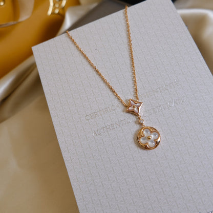 ¡®Moco¡¯STAR AND SUN WHITE MOP 2 MOTIF PINK GOLD NECKLACE