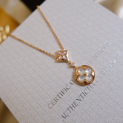 ¡®Moco¡¯STAR AND SUN WHITE MOP 2 MOTIF PINK GOLD NECKLACE
