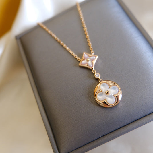 ¡®Moco¡¯STAR AND SUN WHITE MOP 2 MOTIF PINK GOLD NECKLACE