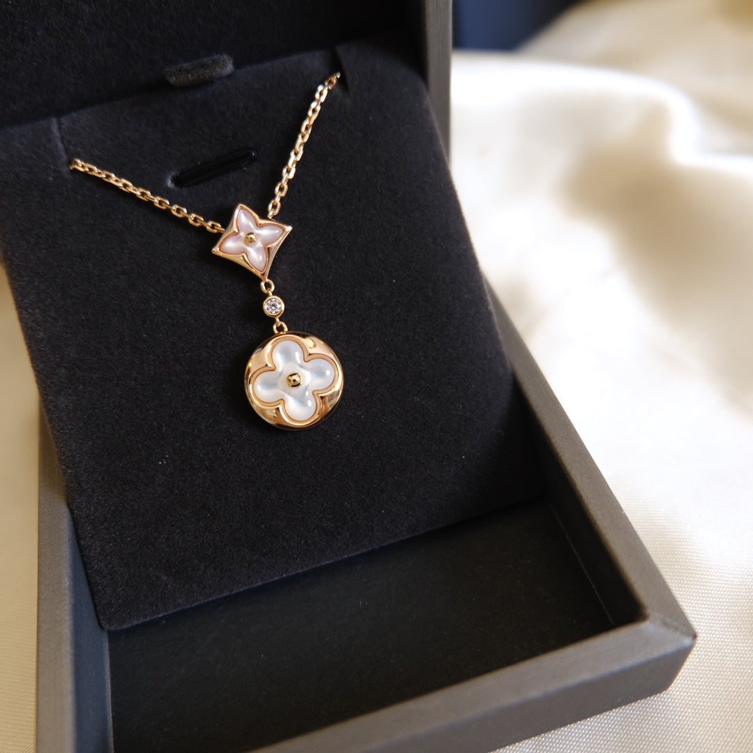 ¡®Moco¡¯STAR AND SUN WHITE MOP 2 MOTIF PINK GOLD NECKLACE