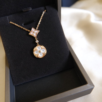 ¡®Moco¡¯STAR AND SUN WHITE MOP 2 MOTIF PINK GOLD NECKLACE