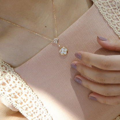 ¡®Moco¡¯STAR AND SUN WHITE MOP 2 MOTIF PINK GOLD NECKLACE