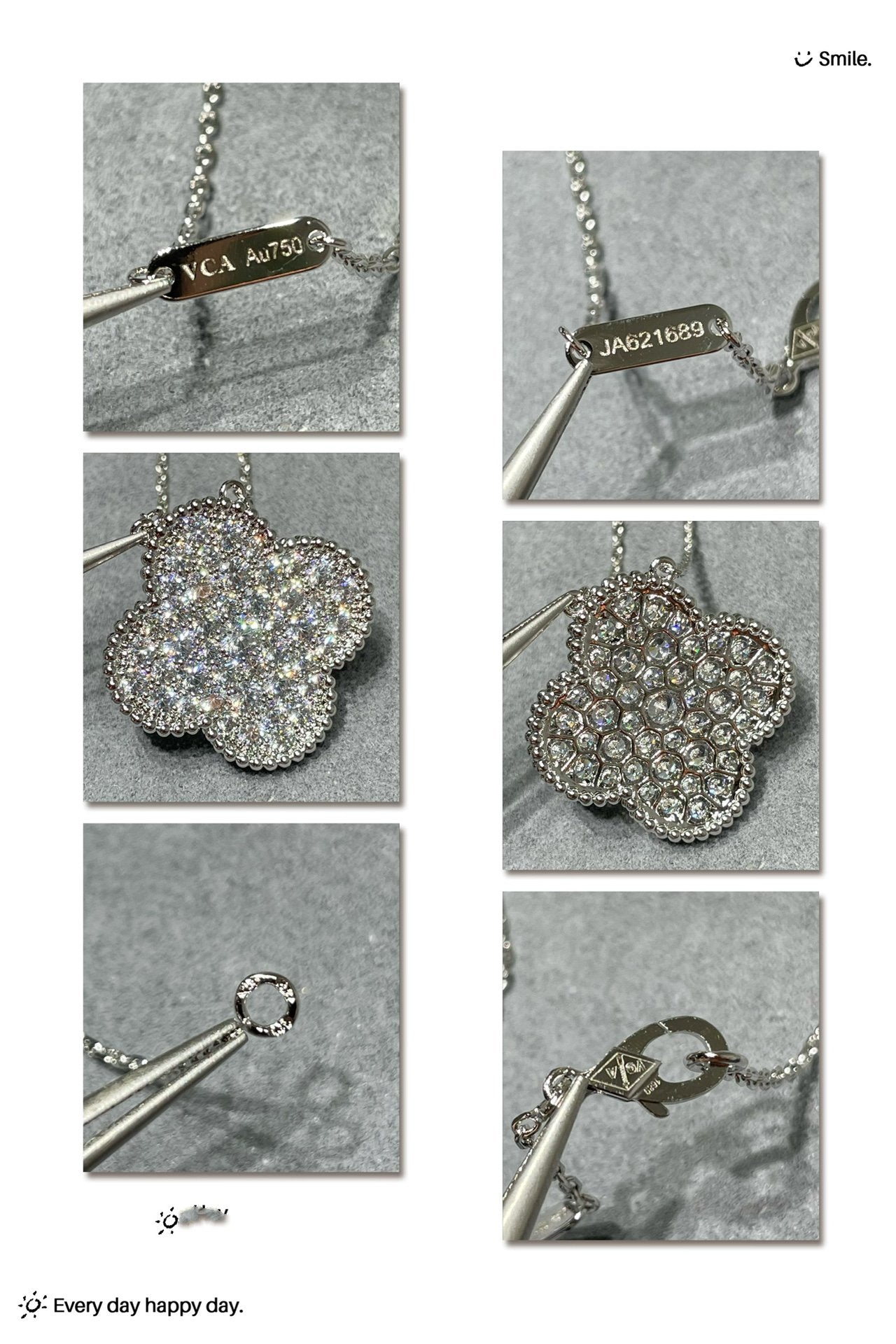 ¡®Moco¡¯CLOVER 25MM LARGE PENDANT DIAMOND PAVED SILVER NECKLACE