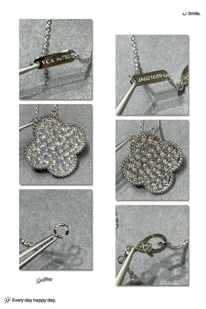 ¡®Moco¡¯CLOVER 25MM LARGE PENDANT DIAMOND PAVED SILVER NECKLACE