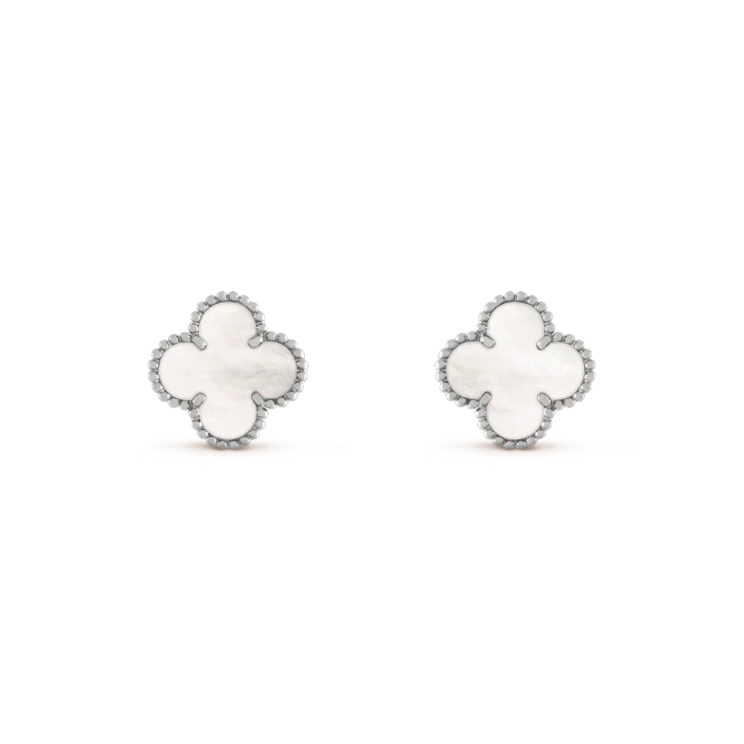 ¡®Moco¡¯CLOVER MEDIUM 1 MOTIFS  WHITE MOP EARRINGS SILVER