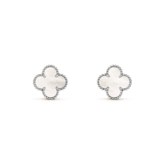 ¡®Moco¡¯CLOVER MEDIUM 1 MOTIFS  WHITE MOP EARRINGS SILVER