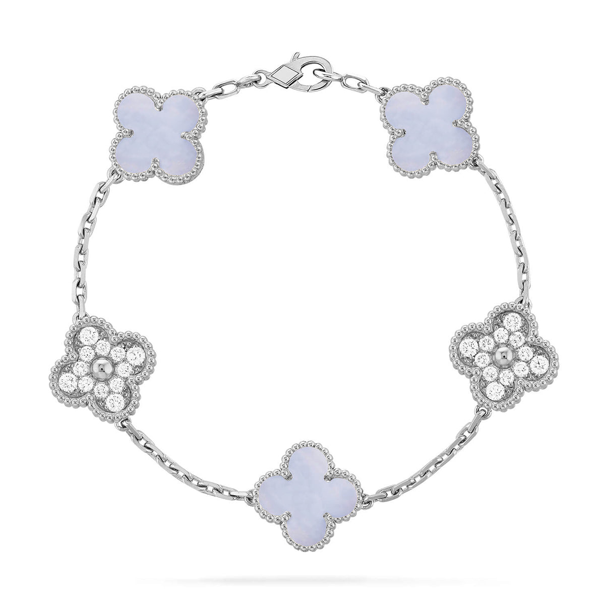 [Moco]New  CLOVER 5 MOTIF PURPLE CHALCEDONY BRACELET COLLECTION