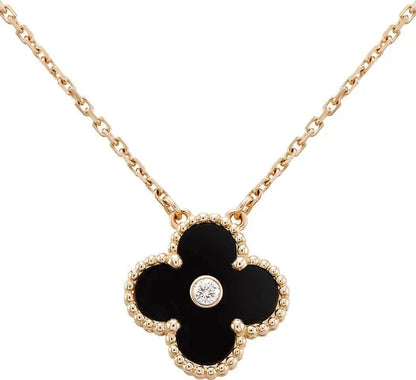 ¡®Moco¡¯CLOVER 15MM DIAMOND ONYX NECKLACE