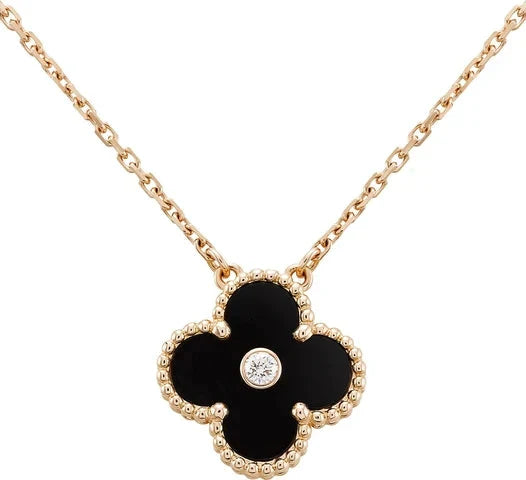 ¡®Moco¡¯CLOVER 15MM DIAMOND ONYX NECKLACE