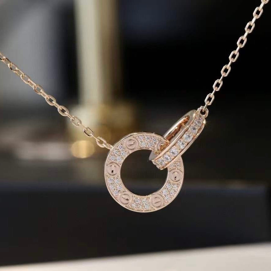 ¡®Moco¡¯LOVE 7.6MM NECKLACE ROSE GOLD AND SILVER  FULL DIAMOND